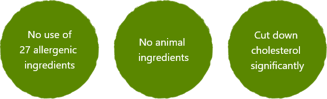 The series does not use 27 allergenic nor animal ingredients. We also cut down cholesterol significantly. This is why everyone can eat our vegan series without worry and that is what we made.